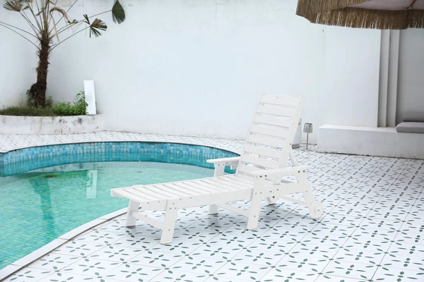 Lounge Chair Outdoor with Wood Texture, HDPE, Adjustable Backrest