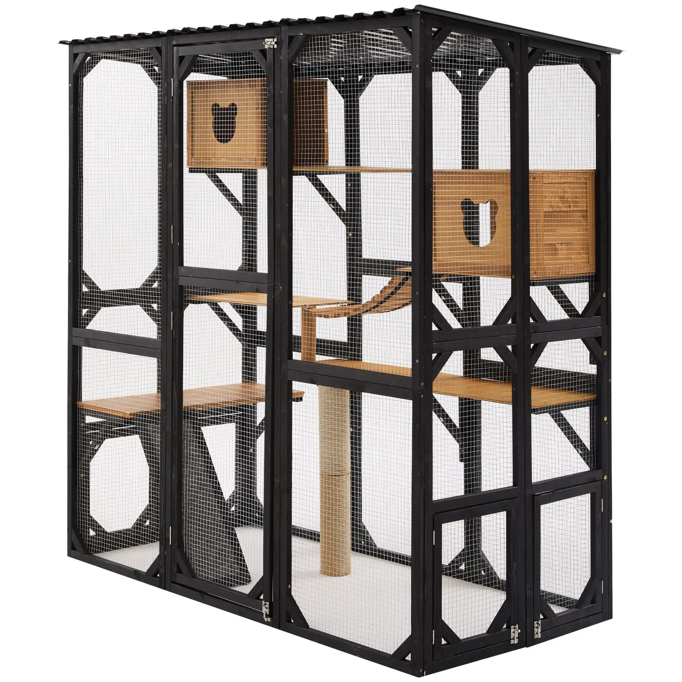 Outdoor Cat Enclosure With Sleeping Houses, Jumping Platforms, Scratching Post by HouseOfZazla