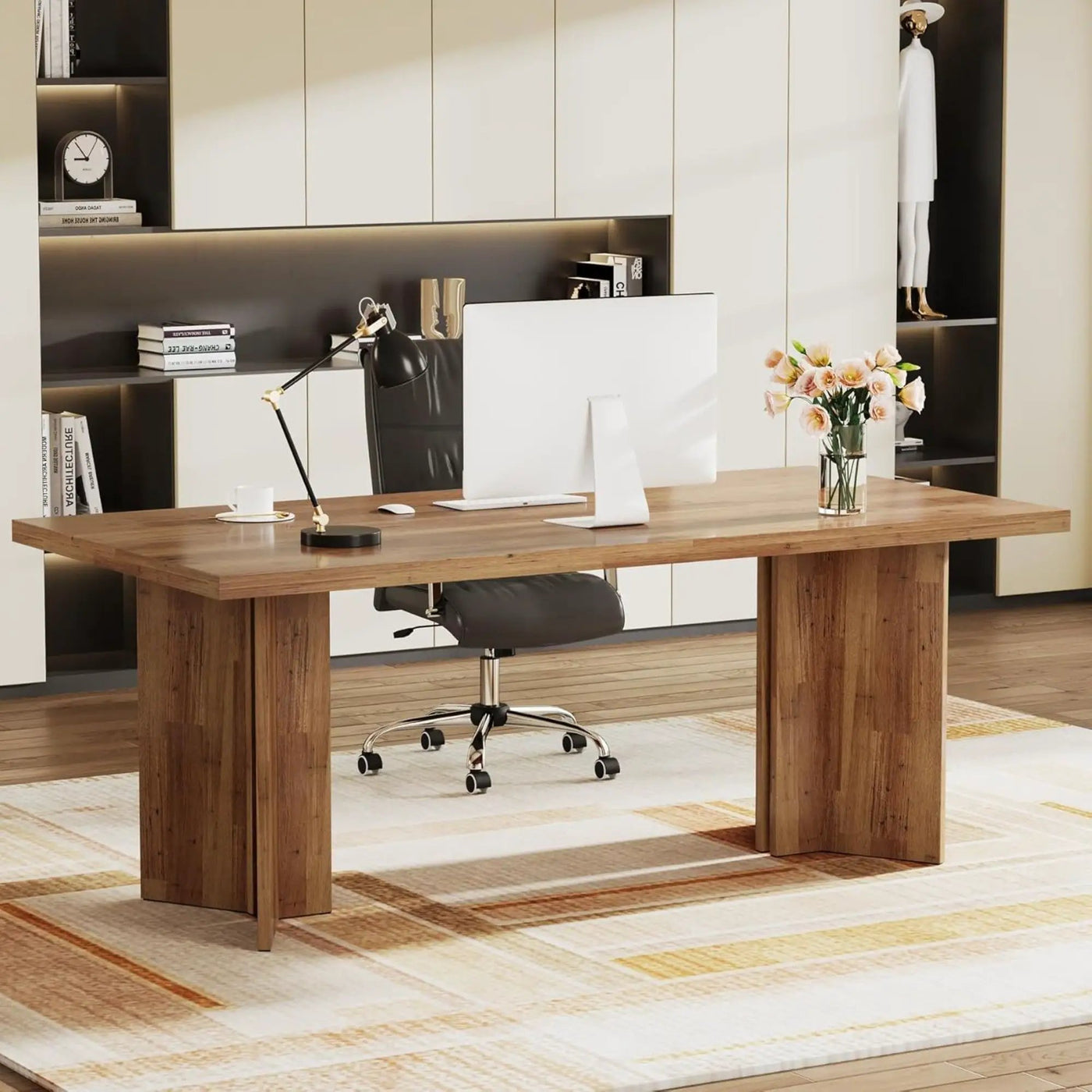 Executive Desk, Vintage Computer Workstation With Thickened Tabletop by HouseOfZazla