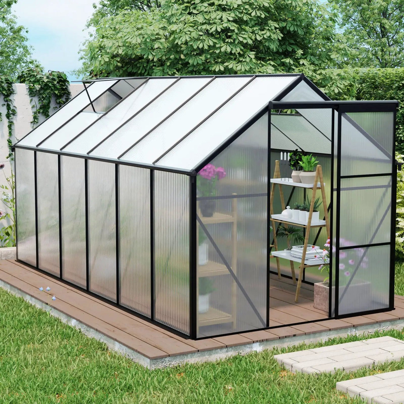 Polycarbonate house Raised Base And Anchor Aluminum Heavy Duty Walk-In houses For Outdoor Backyard In All Season by HouseOfZazla