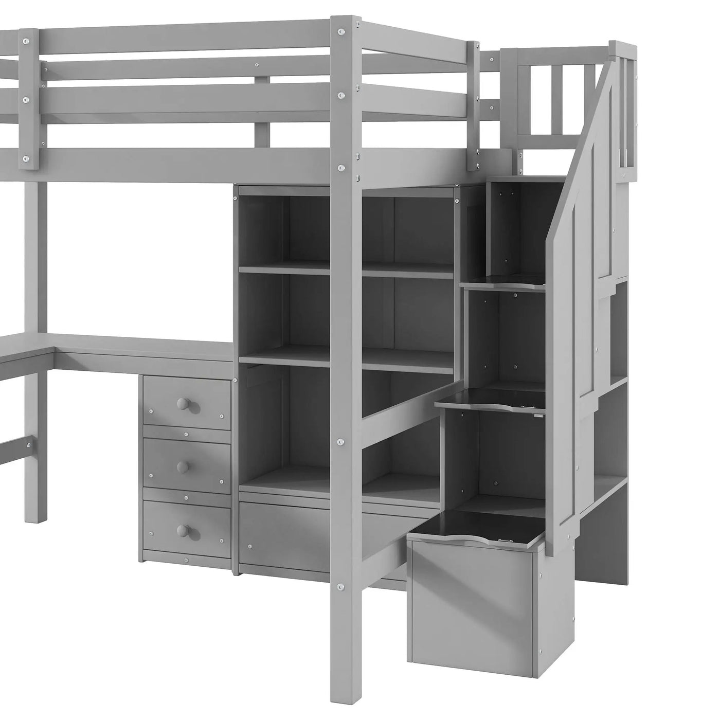 Loft Bed & L Shaped Desk, Drawers, Cabinet, And Storage Staircase by HouseOfZazla