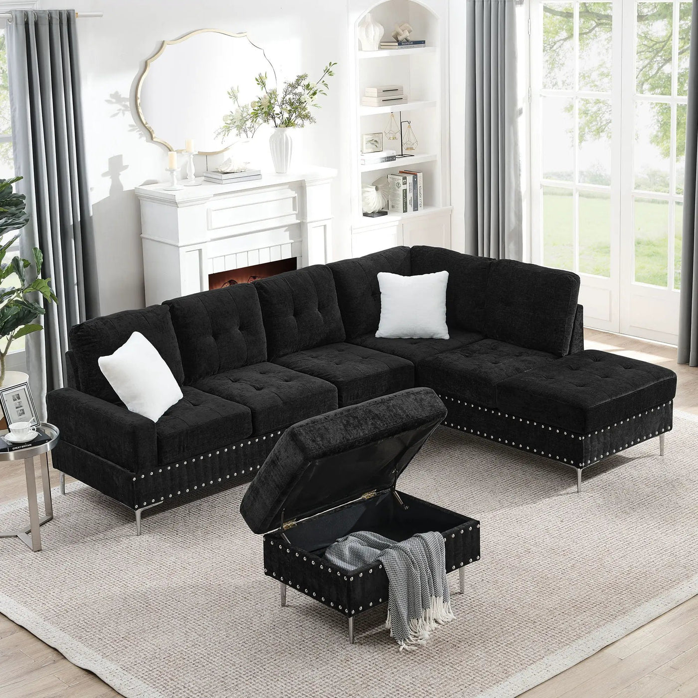 L-Shaped Sectional Sofa With Chaise And Storage Ottoman, Includes 2 Pillows by HouseOfZazla