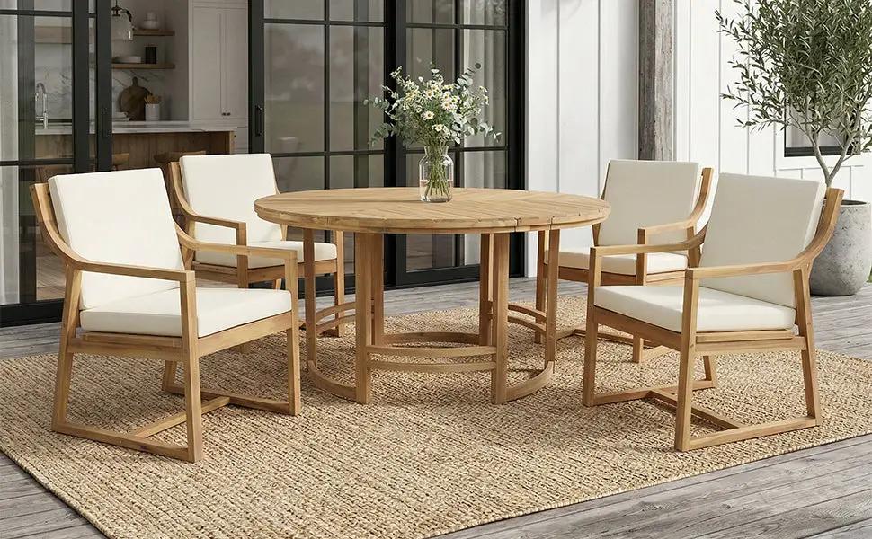 Outdoor Dining Set 5-Piece Patio Table And Chairs Set with Umbrella Hole by HouseOfZazla