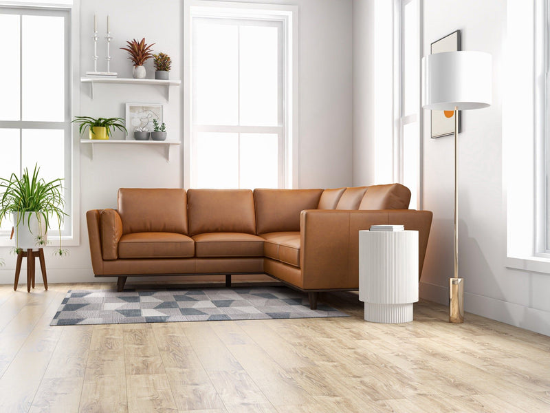 Tan Leather Corner Sectional Sofa with Eucalyptus Wood Frame - Tan, photo 4 of 10