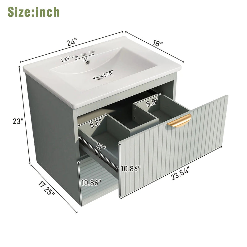 Modern Wall-Mounted Bathroom Vanity With 2 Drawers, Ideal For Small Bathrooms - Green by HouseOfZazla