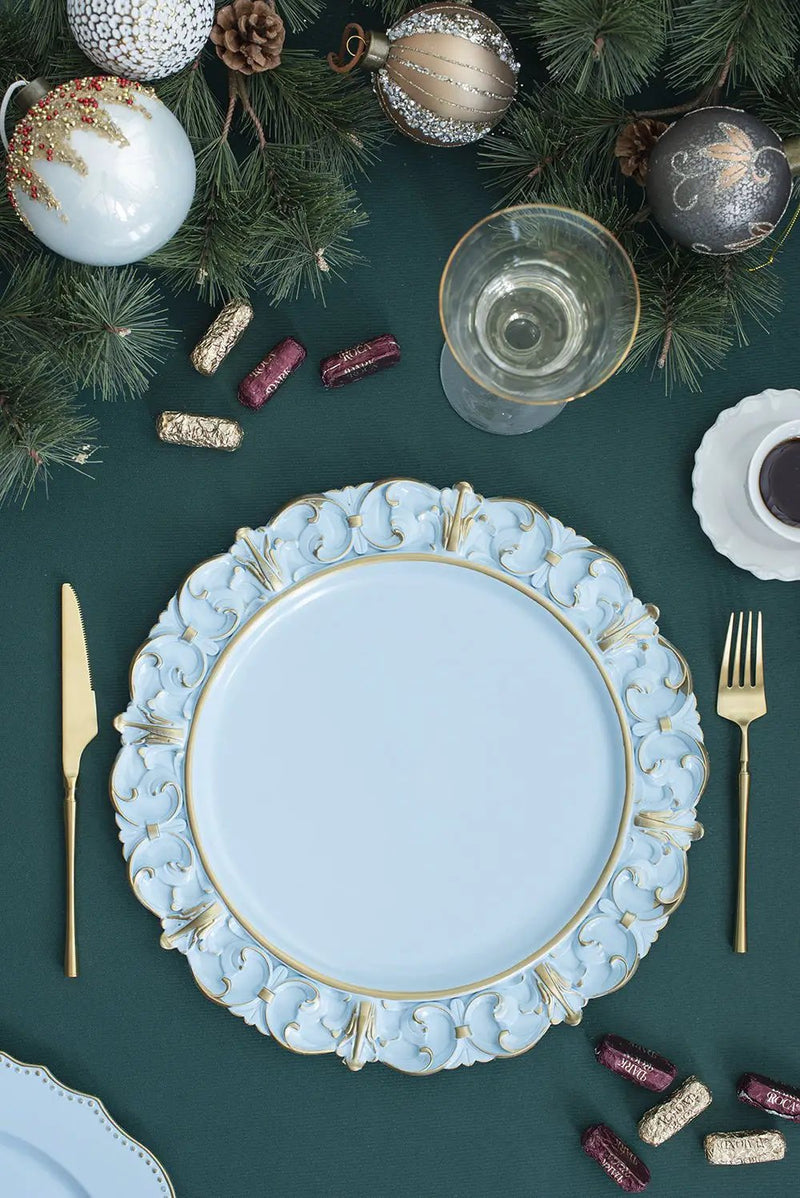 Plastic Charger Plate (Set of 6) - Blue / Gold by HouseOfZazla