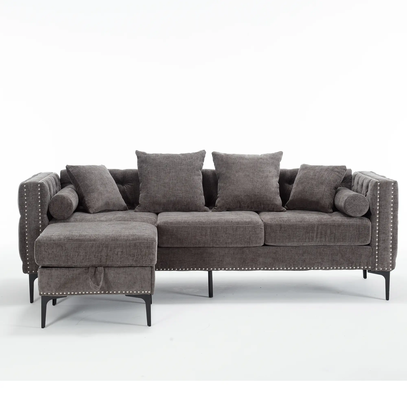 L Shaped Sectional Convertible Sofa with Storage Ottoman and Modern Tufted style by BLAKHOM