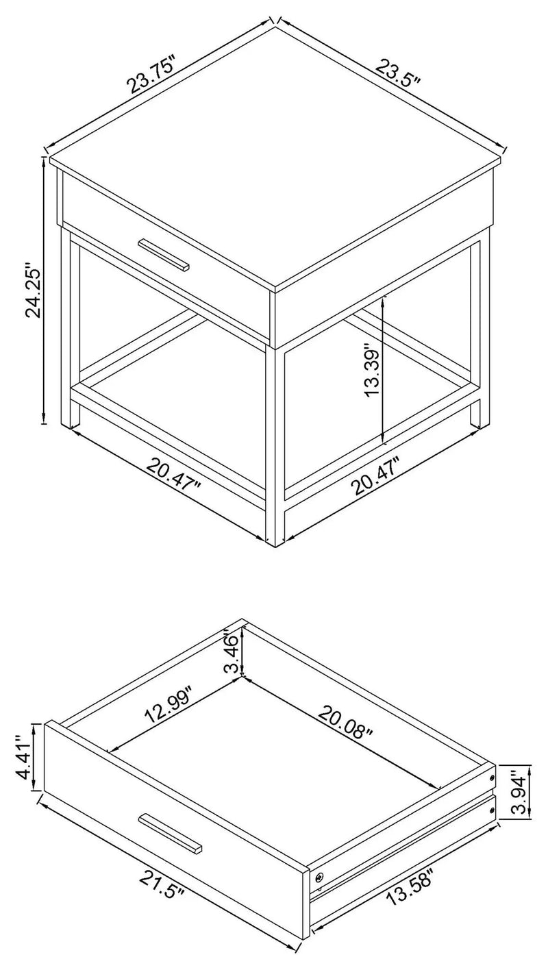 Byers 1-drawer Square Engineered Wood End Table Brown Oak by Unique Piece Furniture