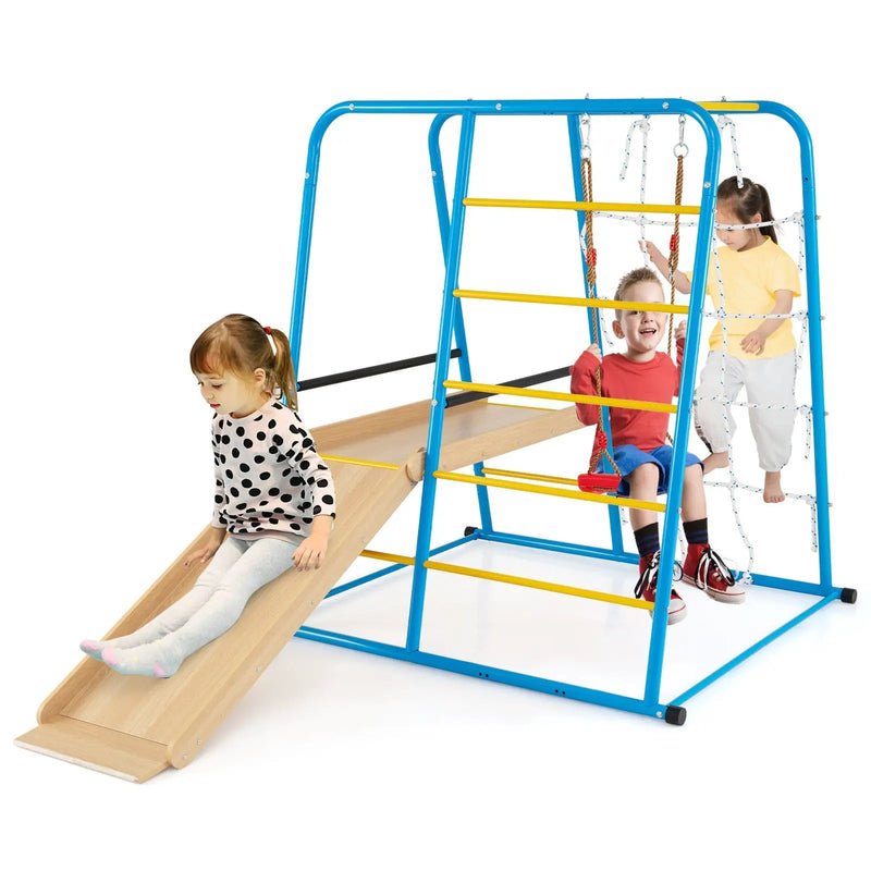 6-in-1 Indoor Jungle Gym with Slide for Boys and Girls 3+ Years Old-Blue by DirectDeals