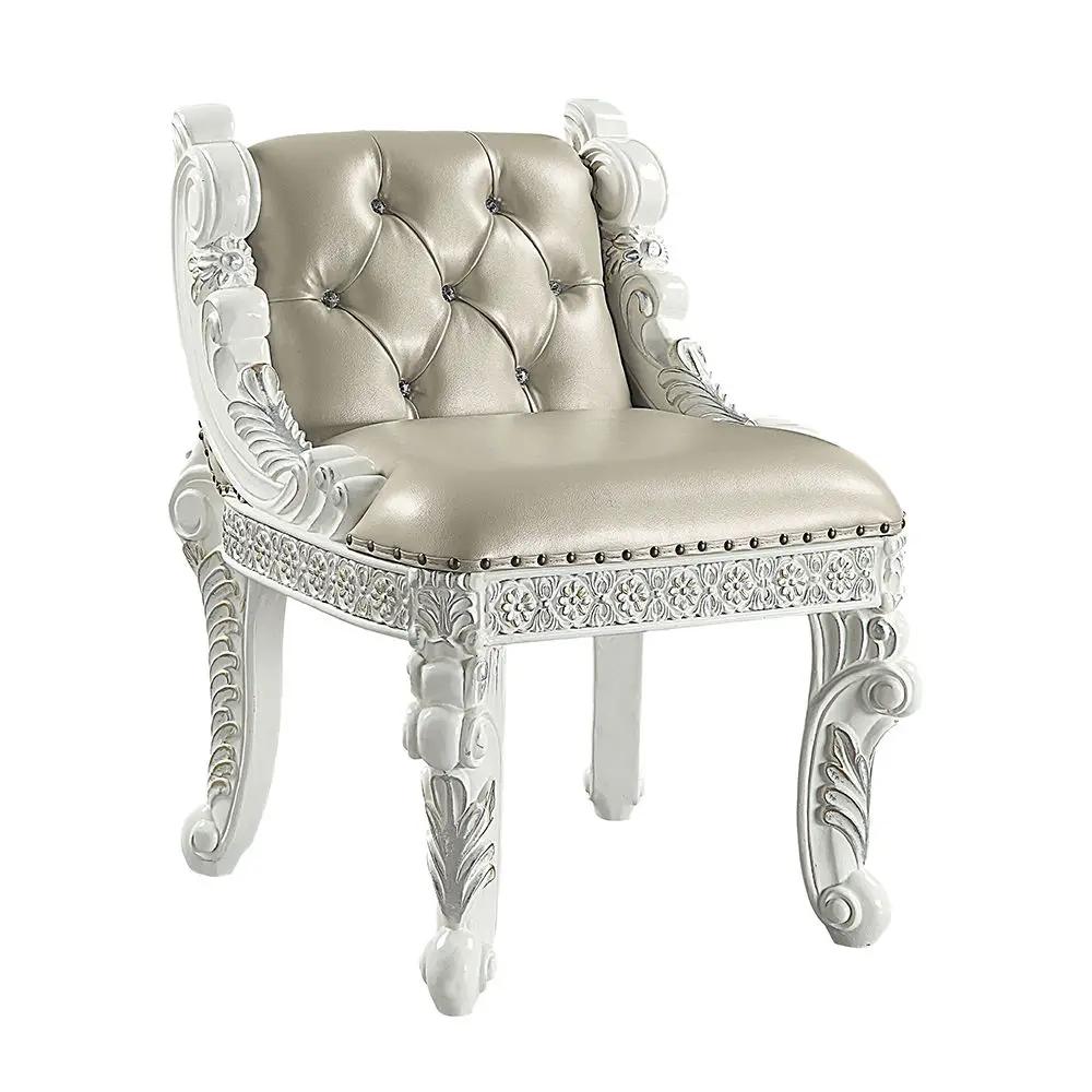 Vanaheim - Vanity Stool - Beige Synthetic Leather & Antique White by Unique Piece Furniture