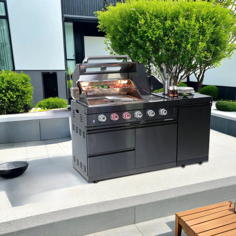 65" 4-Burner 72,000 BTU Black Outdoor Kitchen Island Grill + Side Burner + Rotisserie kit by Chery Industrial