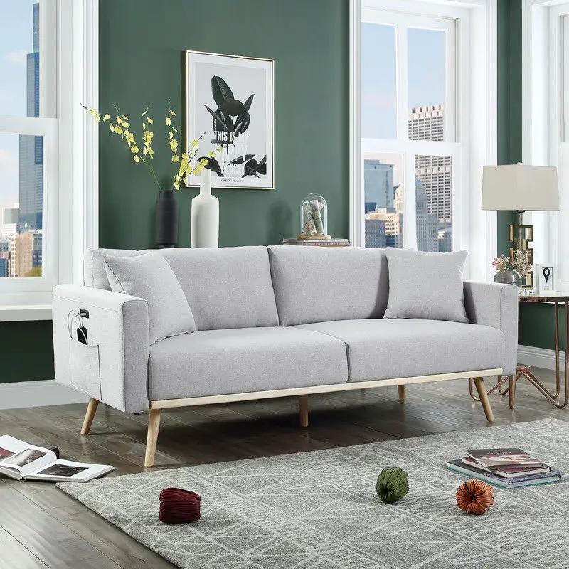 Easton - Fabric Sofa With USB Charging Ports Pockets And Pillows by HouseOfZazla