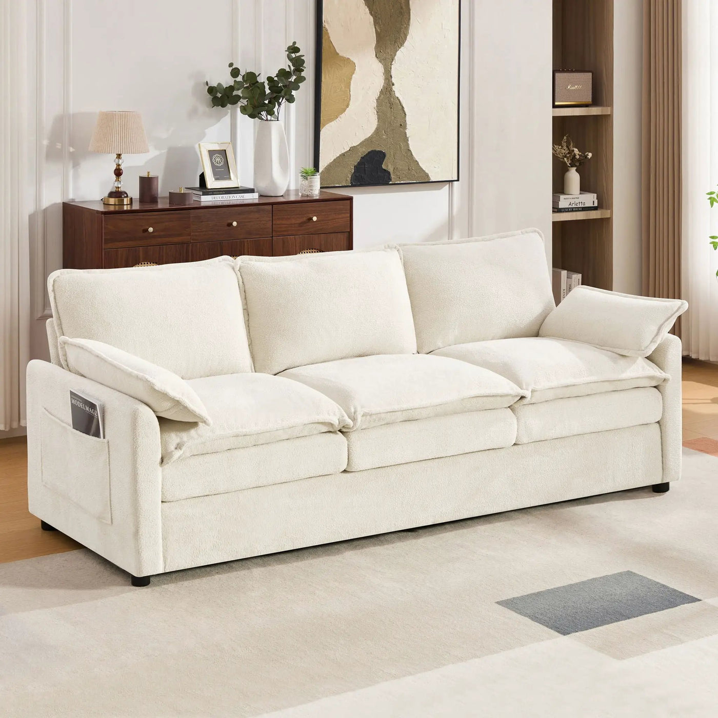 Modern 3 Seater Sofa With Side Storage Pockets For Living Room by HouseOfZazla