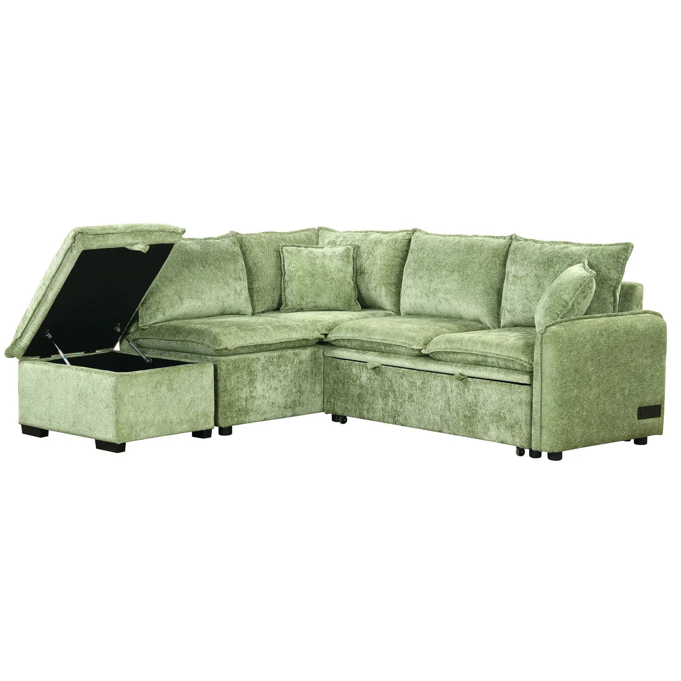 Convertible Sofa Bed Sectional Sofa Sleeper L-Shaped Sofa With A Storage Ottoman, Two Pillows, Two Power Sockets And Two USB Ports For Living Room by HouseOfZazla