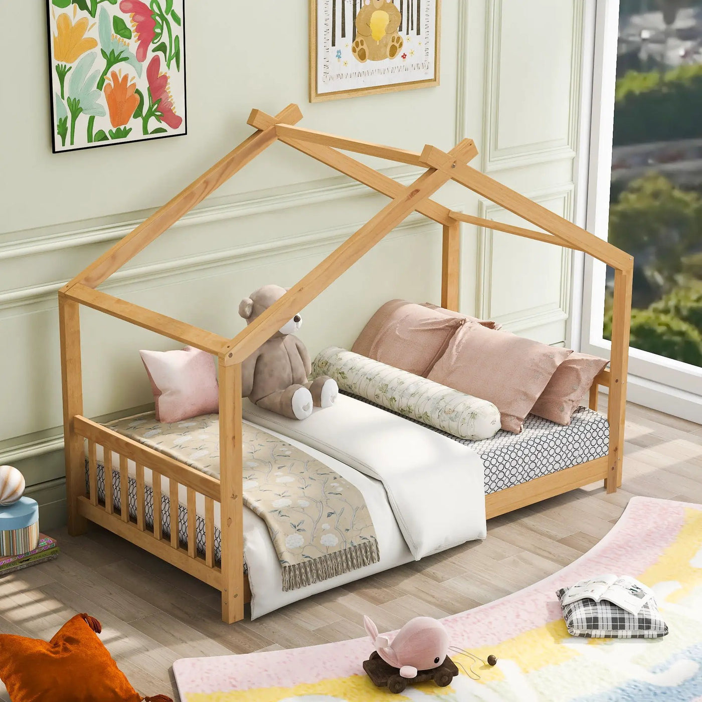 House Platform Bed With Headboard And Footboard, Roof Design by HouseOfZazla