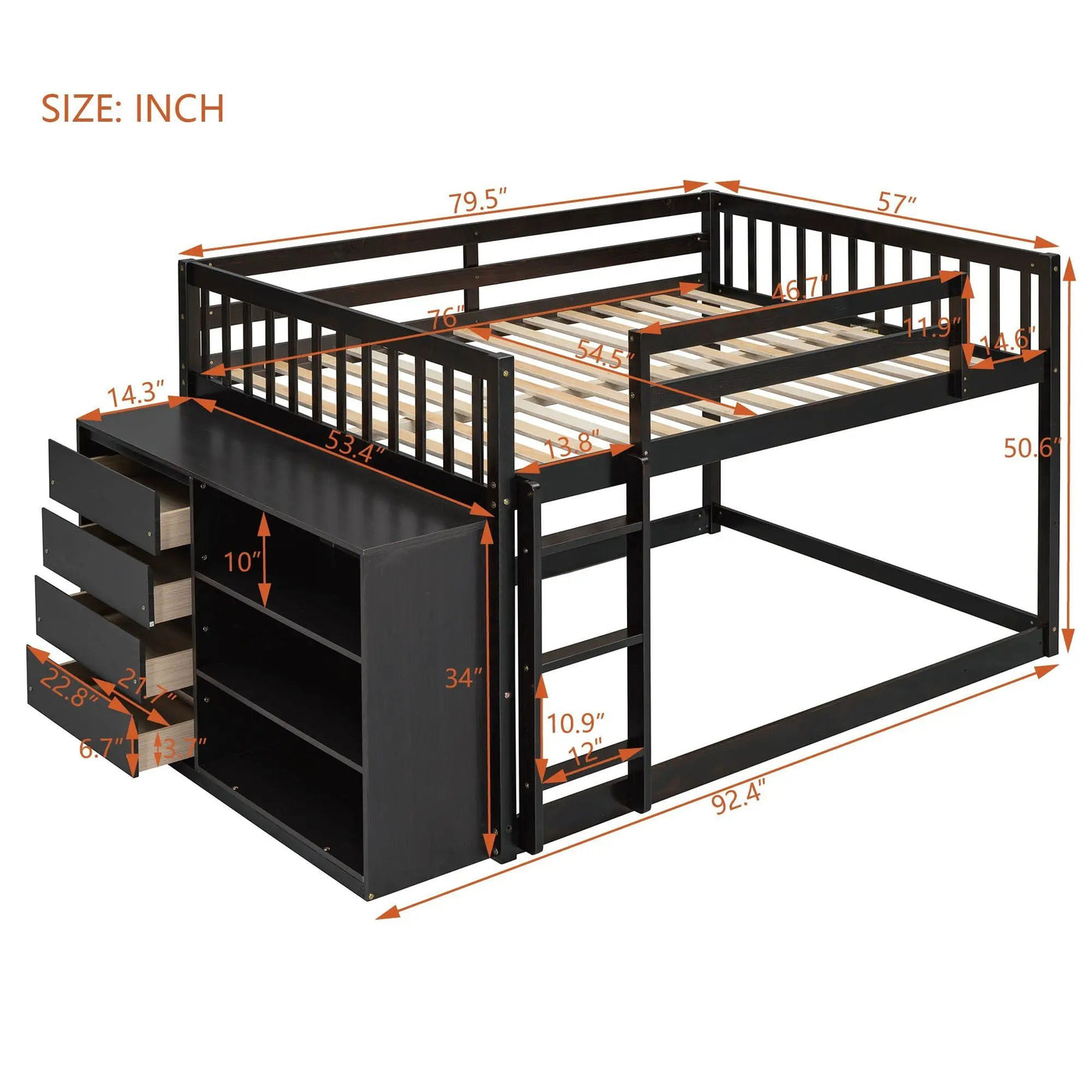 Bunk Bed With 4 Drawers and 3 Shelves by HouseOfZazla
