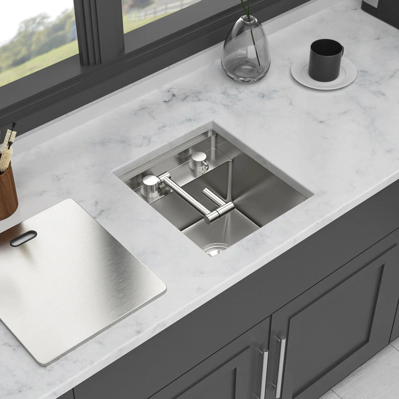 Modern Undermount Bar Sink With Folding Faucet by HouseOfZazla