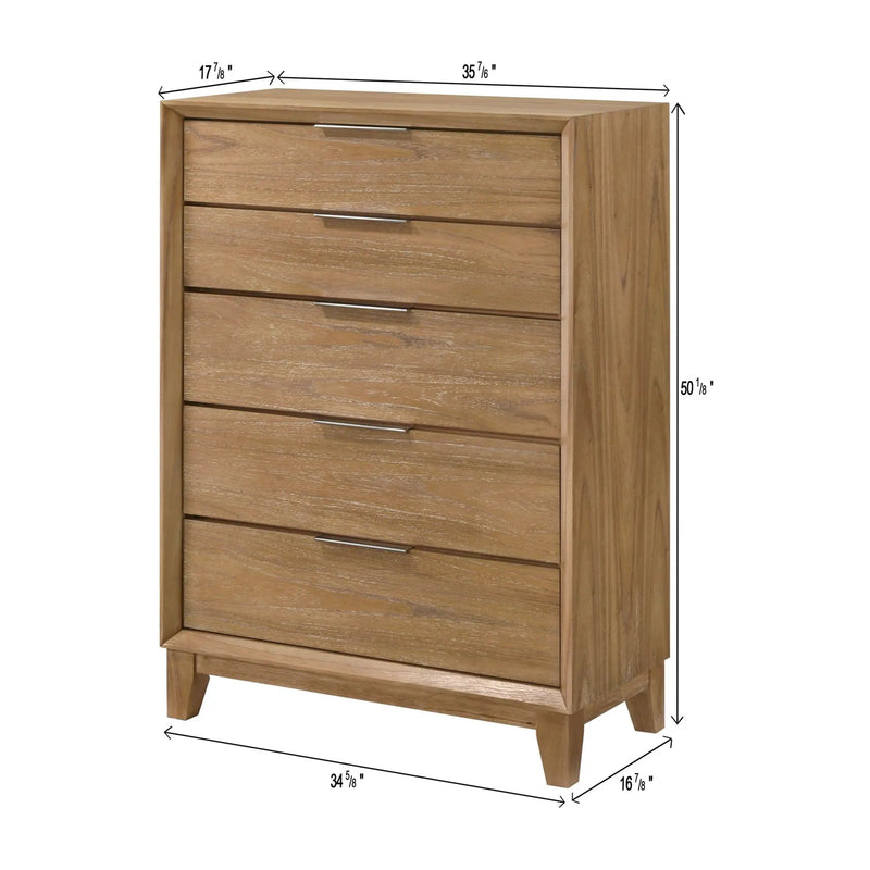 1 Piece 5 Drawer Tall Chest Bedroom Furniture - Natural Wood by HouseOfZazla