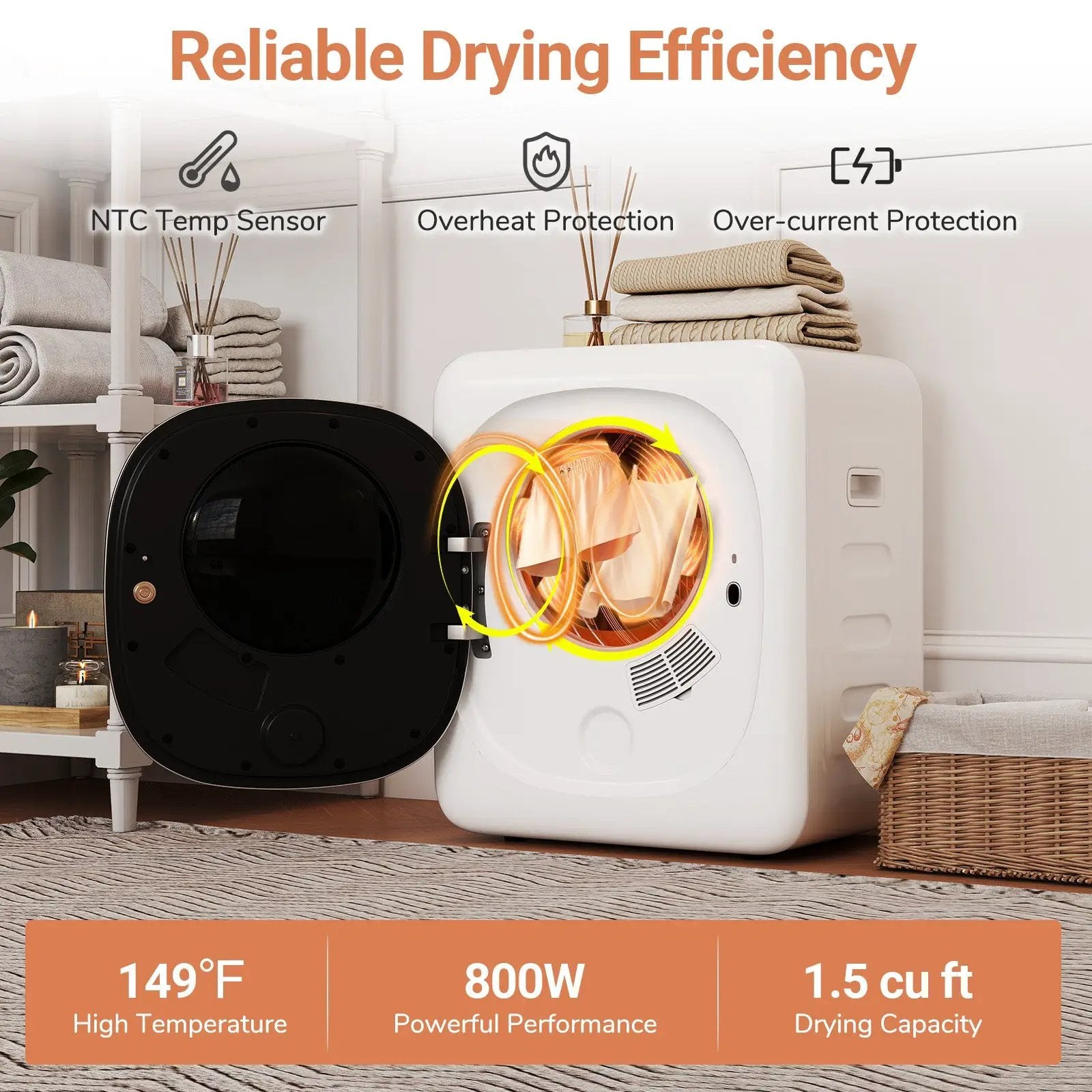 Portable Clothes Dryer Compact Drying Machine 800W Electric Laundry Dryer by DirectDeals