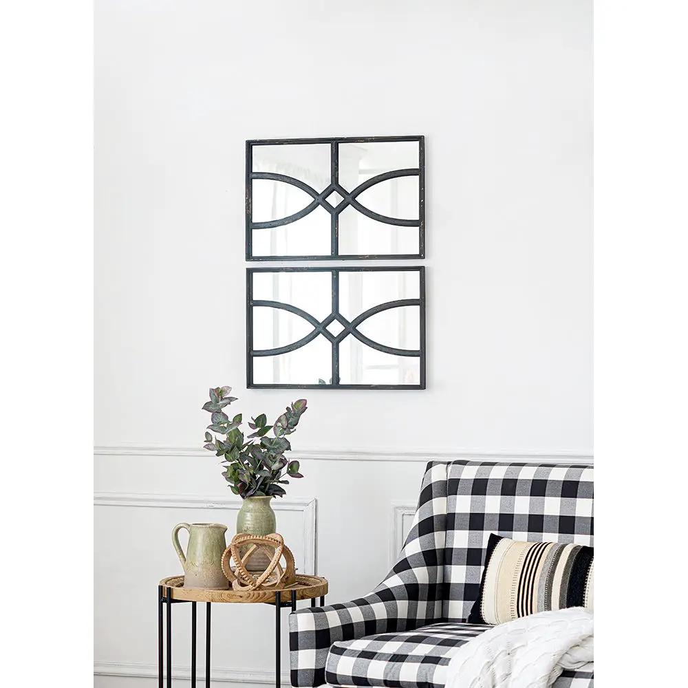 Rectangular Wooden Wall Mirror With Antique Frame, Vertical Or Horizontal Home Decor For Living Room (Set of 2) by Unique Piece Furniture