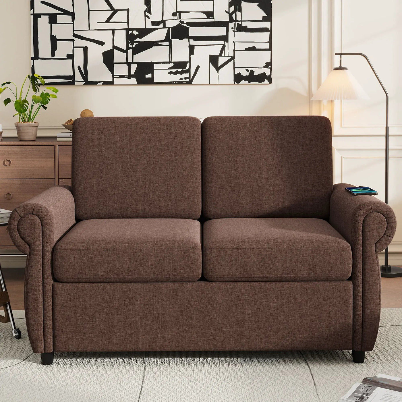 Pull Out Sofa Bed Loveseat Sleeper With Twin Size Memory Mattress With Two USB Ports For Living Room Spaces by HouseOfZazla