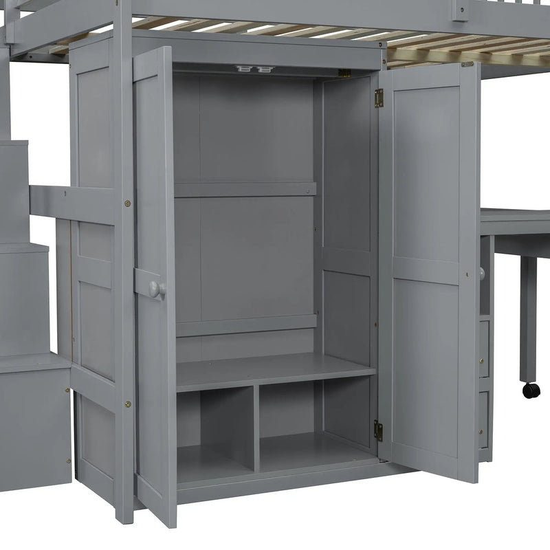 Loft Bed With Stairs, Bookshelf, Drawers, Desk & Wardrobe, Space Saving Multifunctional Furniture by HouseOfZazla