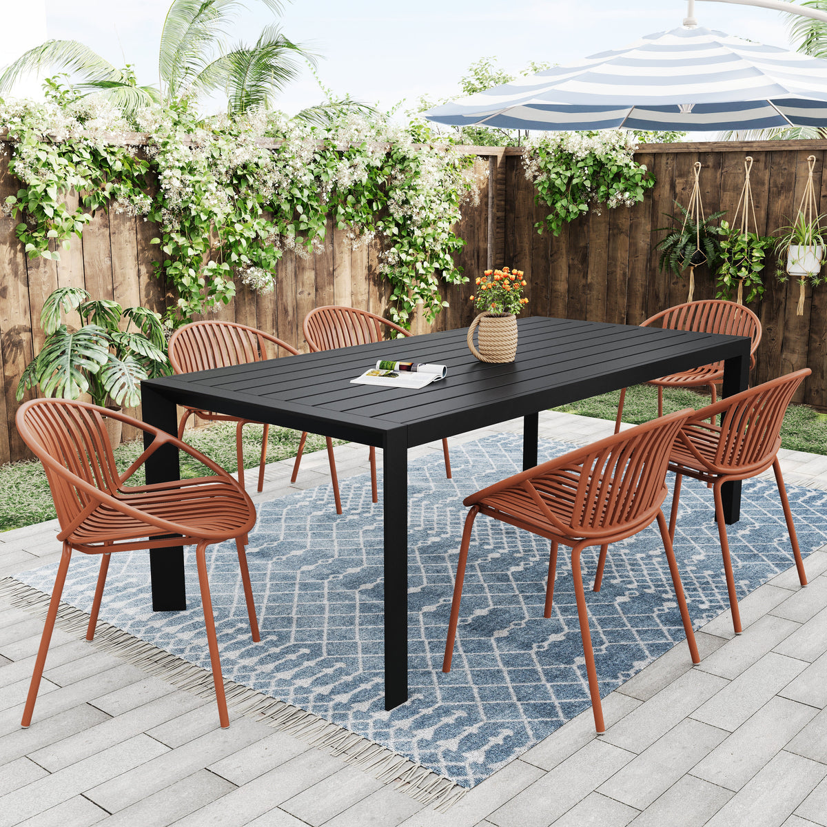 7 Piece Outdoor Dining Set with Stackable Chairs - Multiple Colors, photo 3 of 10