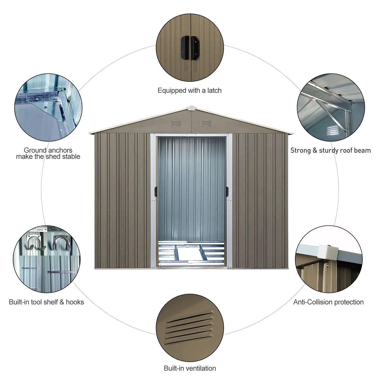 8Ft x 6Ft Outdoor Metal Storage Shed With Window (W540S00016) - Gray by HouseOfZazla