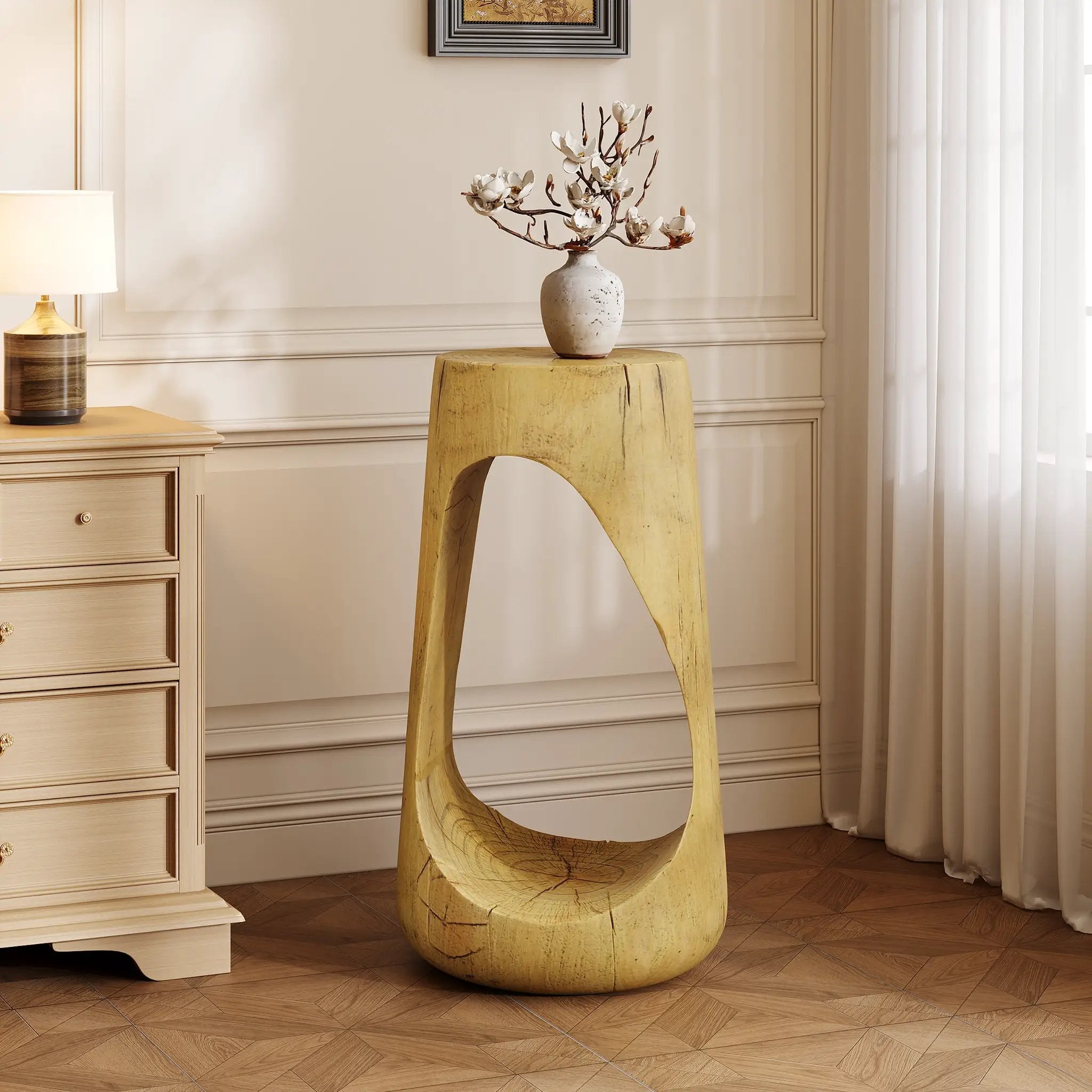 Hollow Design End Table with Wood Like Texture, and Natural Color by BLAKHOM