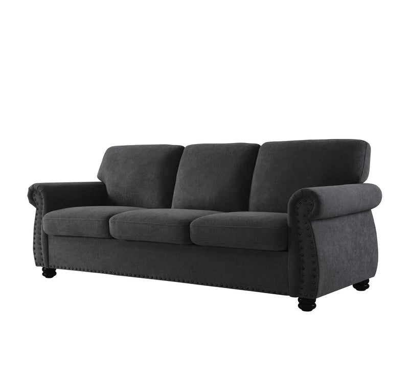 Soft Sofa, Upholstered 3 Seater Couch With High Density Foam, Loose Back Cushions And Turned Legs by HouseOfZazla