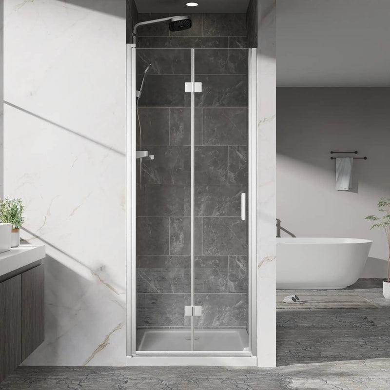 Frameless Bi Fold Shower Doors 30" W X 72" H - Chrome by HouseOfZazla
