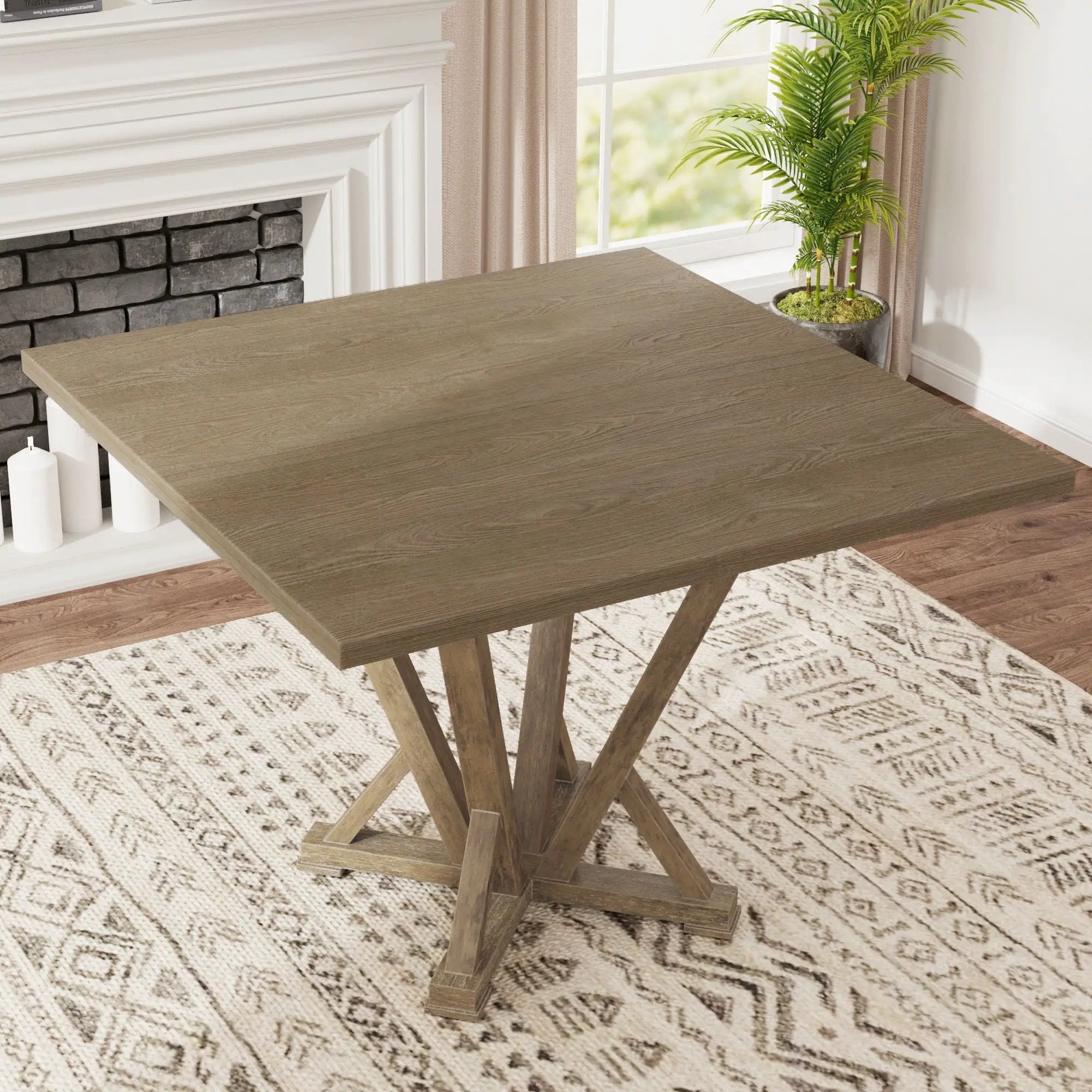 Modern Farmhouse Square Counter Table Solid Wood Rubberwood Antique Finishing Rustic Look Distressed Look Wire Brushed For 4 Seaters - Grayish Brown by HouseOfZazla