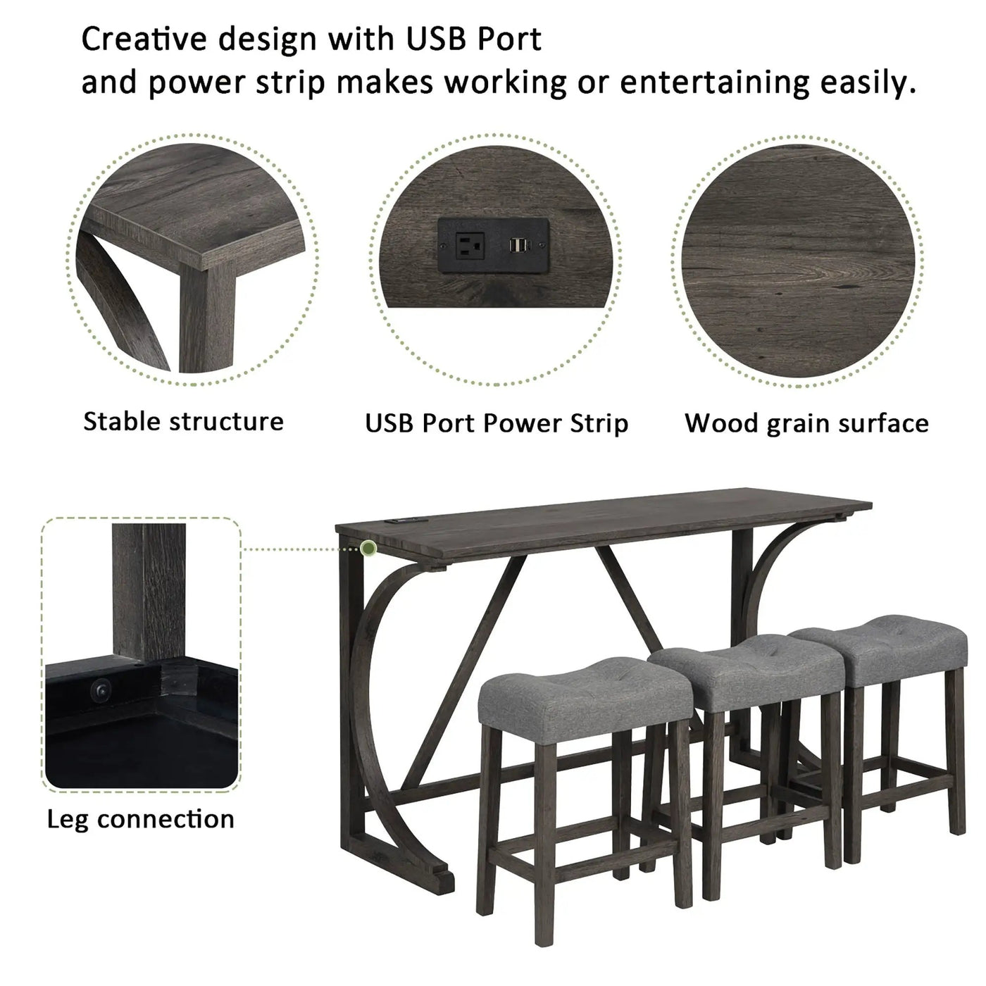 Bar Table Set With 3 Padded Stools by Unique Piece Furniture