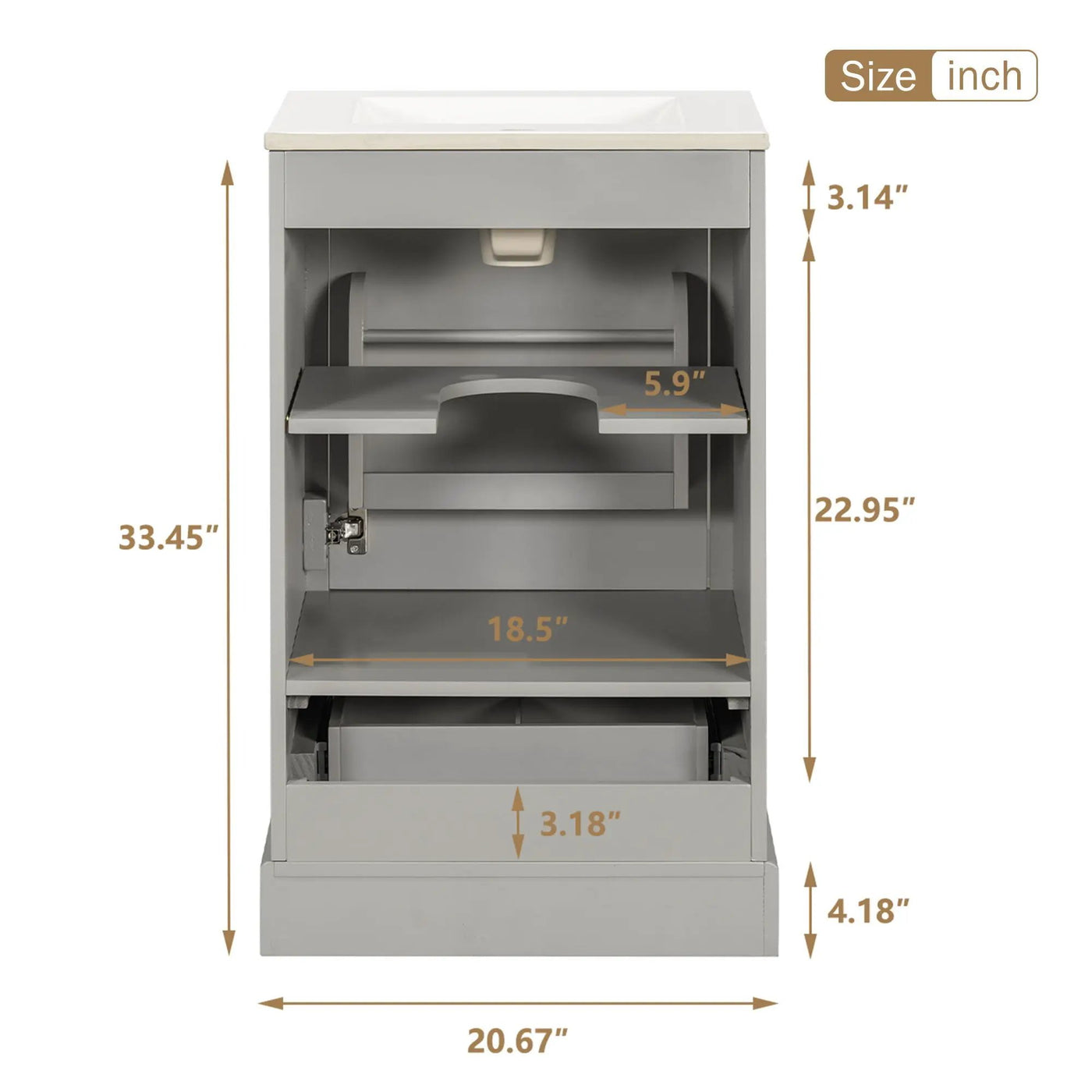 Bathroom Vanity With Sink, Soft Close Door, Adjustable U-Shaped Shelf by HouseOfZazla