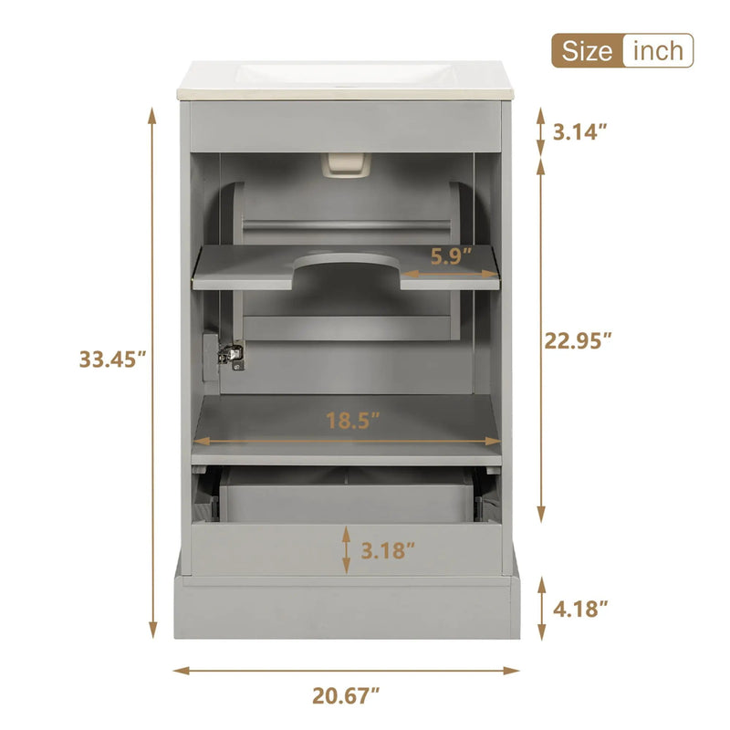 Bathroom Vanity With Sink, Soft Close Door, Adjustable U-Shaped Shelf