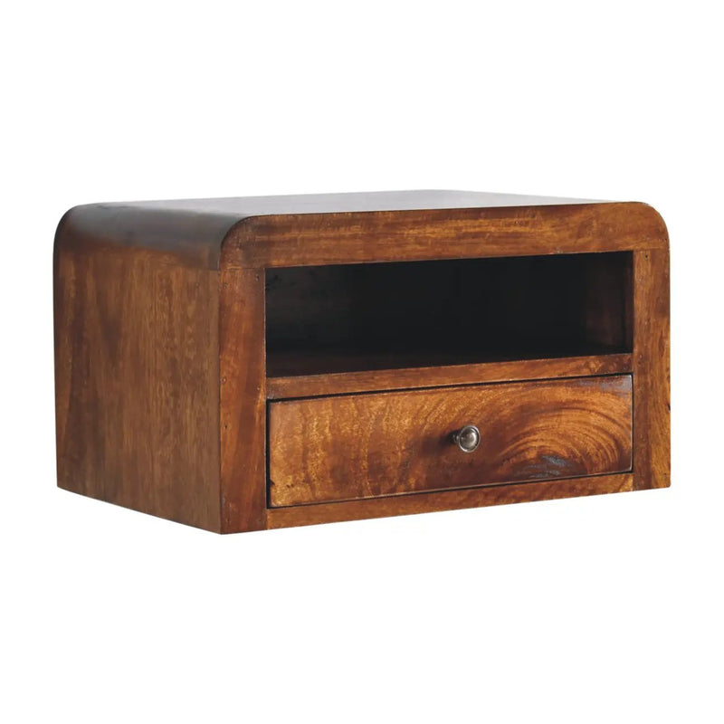 Chunky Chestnut Floating Bedside, 1-Drawer, 1 Open Slot by HouseOfZazla