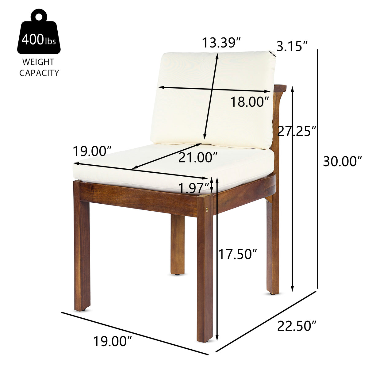 Acacia Wood Outdoor Dining Chair Set of 4 with Water-Repellent Cushions – Brown, Cream or Cream, Teak, photo 5 of 10