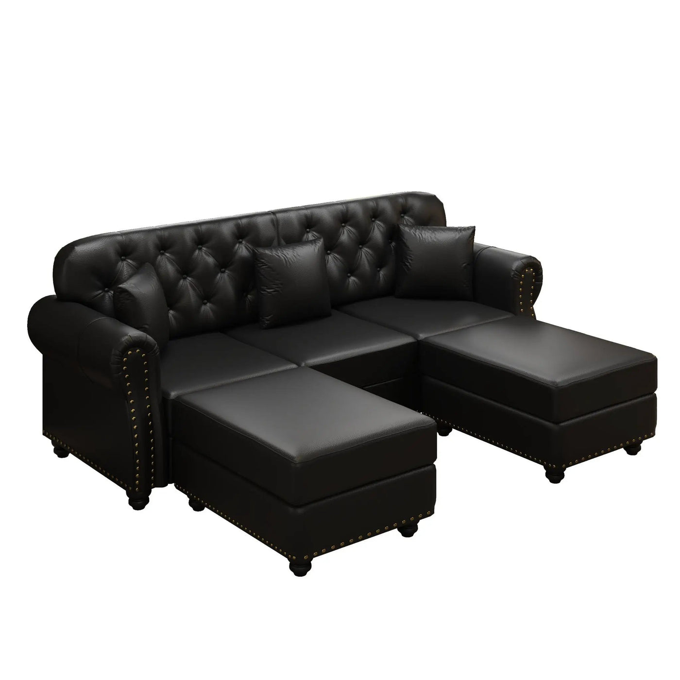 Upholstered Sofa With Nailhead Trim, Rolled Armrests With Ottoman by HouseOfZazla