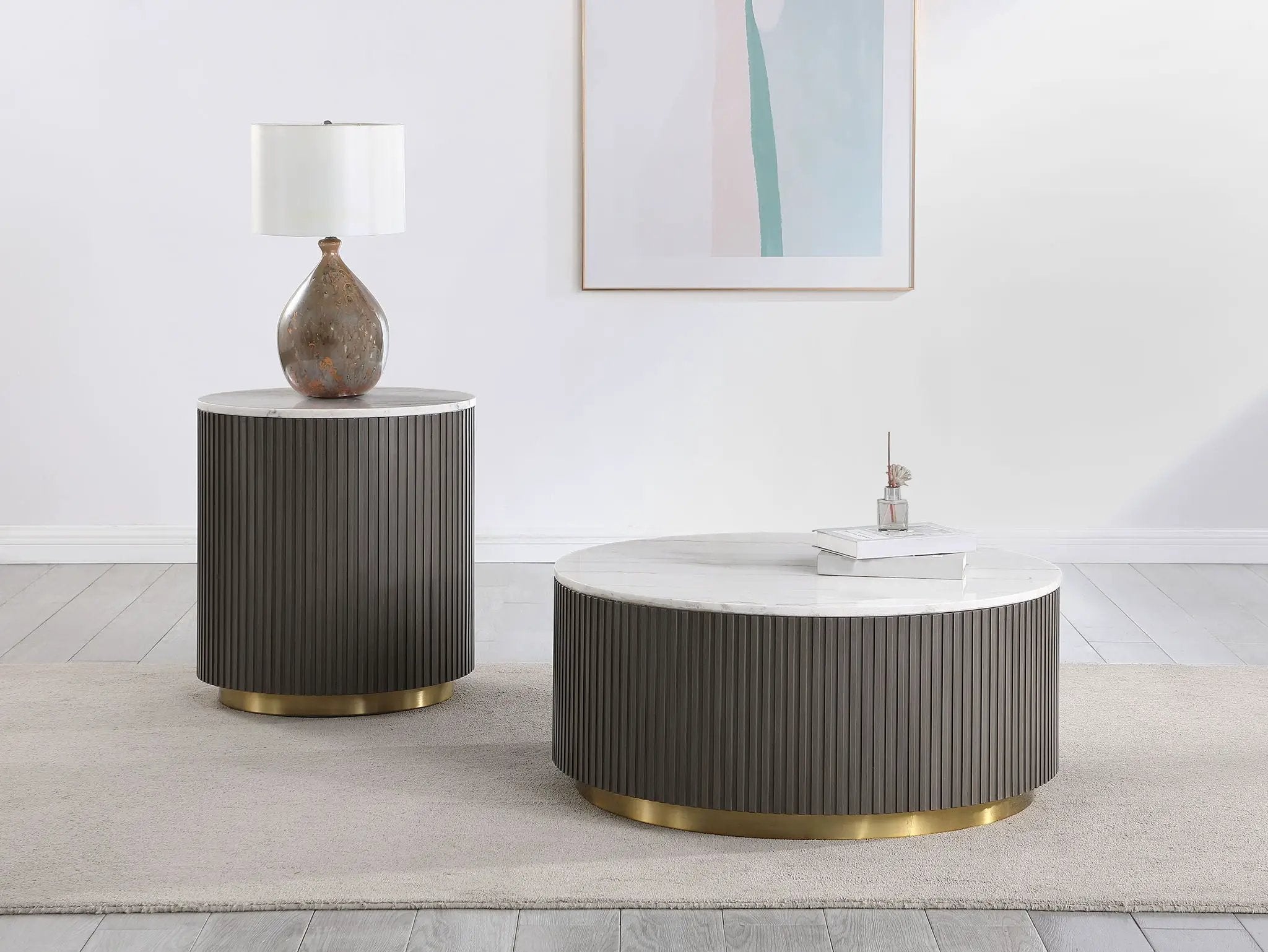 Jason Round White Marble Top Coffee Table Charcoal by Unique Piece Furniture