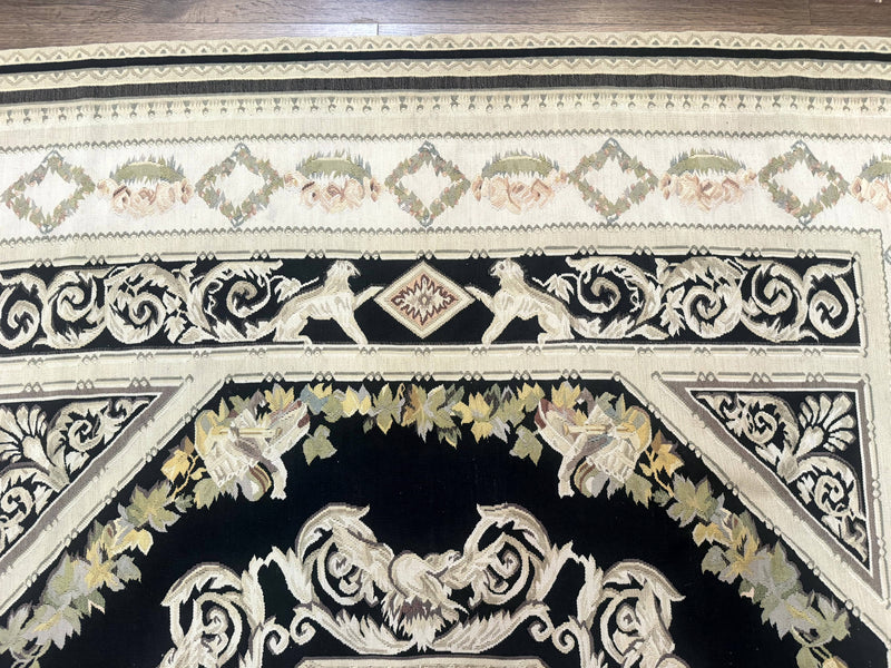 Aubusson Rug 6x8, European Design, Lion Pictorials, Black by Jewel Rugs