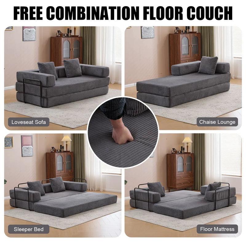 Floor Couch, Convertible Floor Sofa Bed With Pillow Back Support Armrest by HouseOfZazla