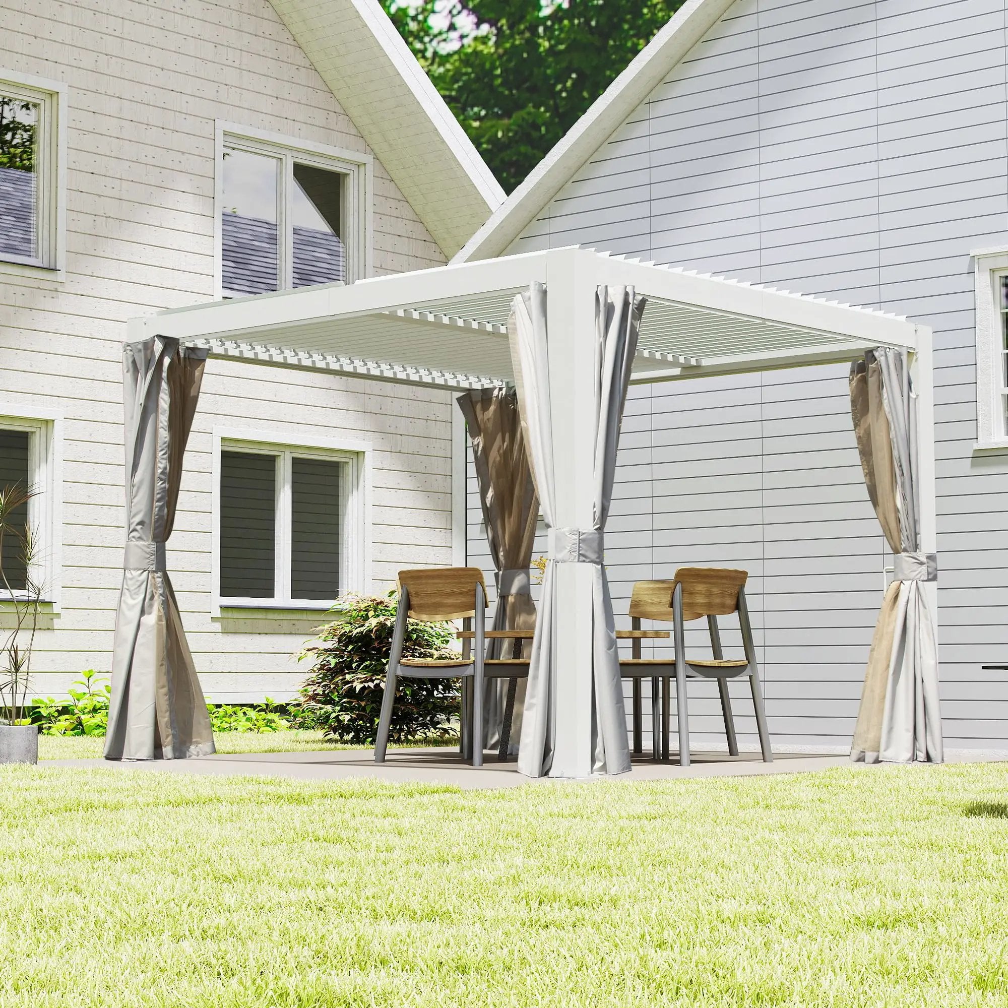 10x10 FT Outdoor Louvered Pergola with Adjustable Louvers by HouseOfZazla