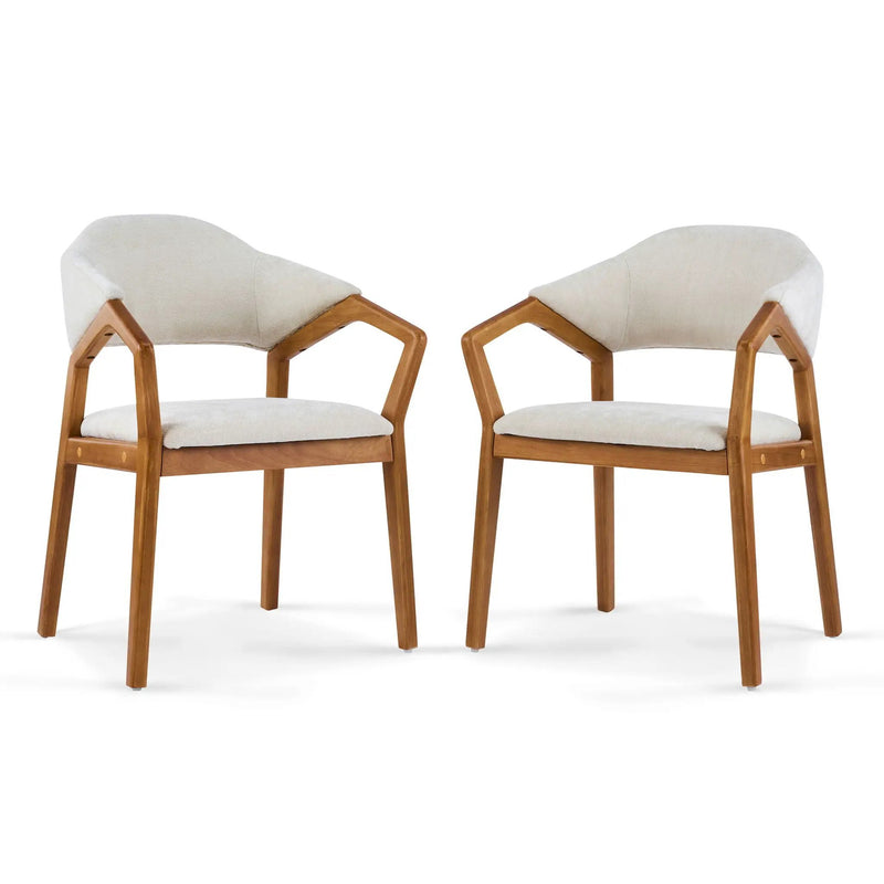 Indoor Upholstered Dining Armchair (Set of 2) - Beige / Teak by HouseOfZazla