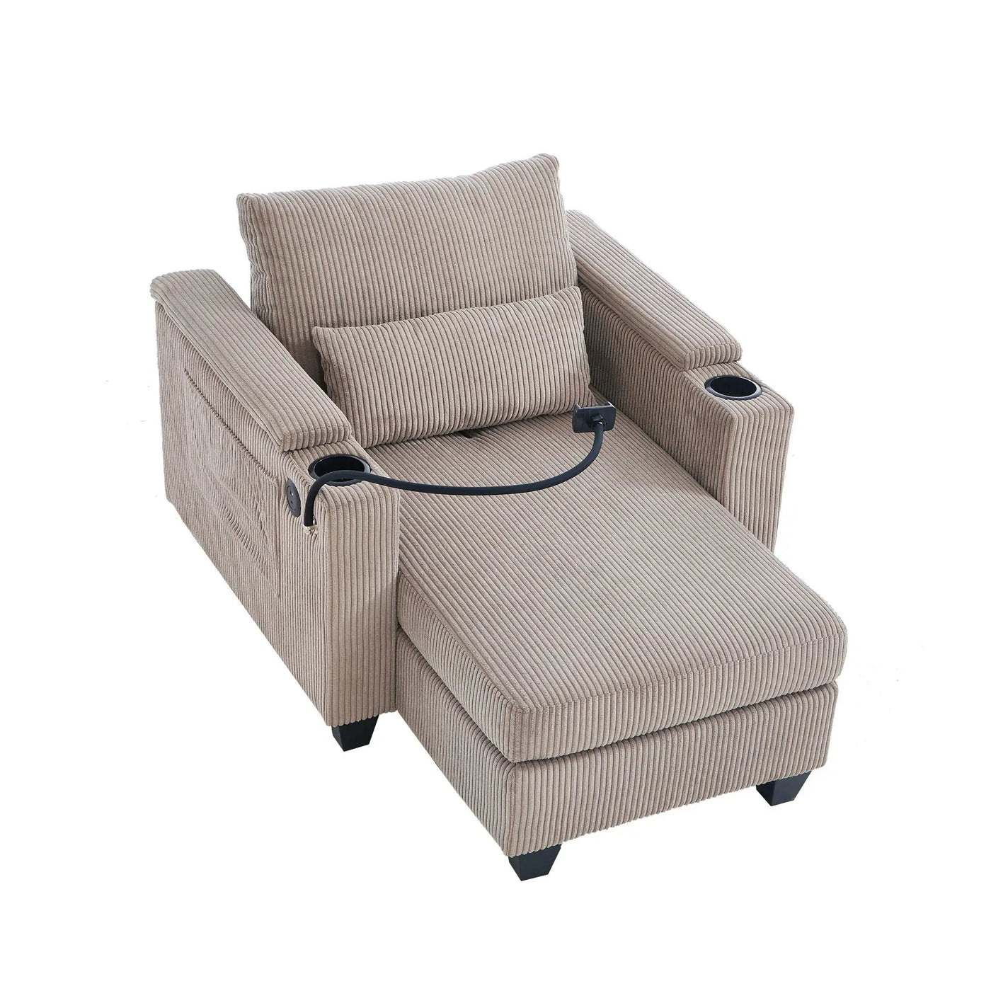 Convertible Chaise Lounge Sofa Chair With USB Ports, Cup Holders, Phone Holder And Storage by HouseOfZazla