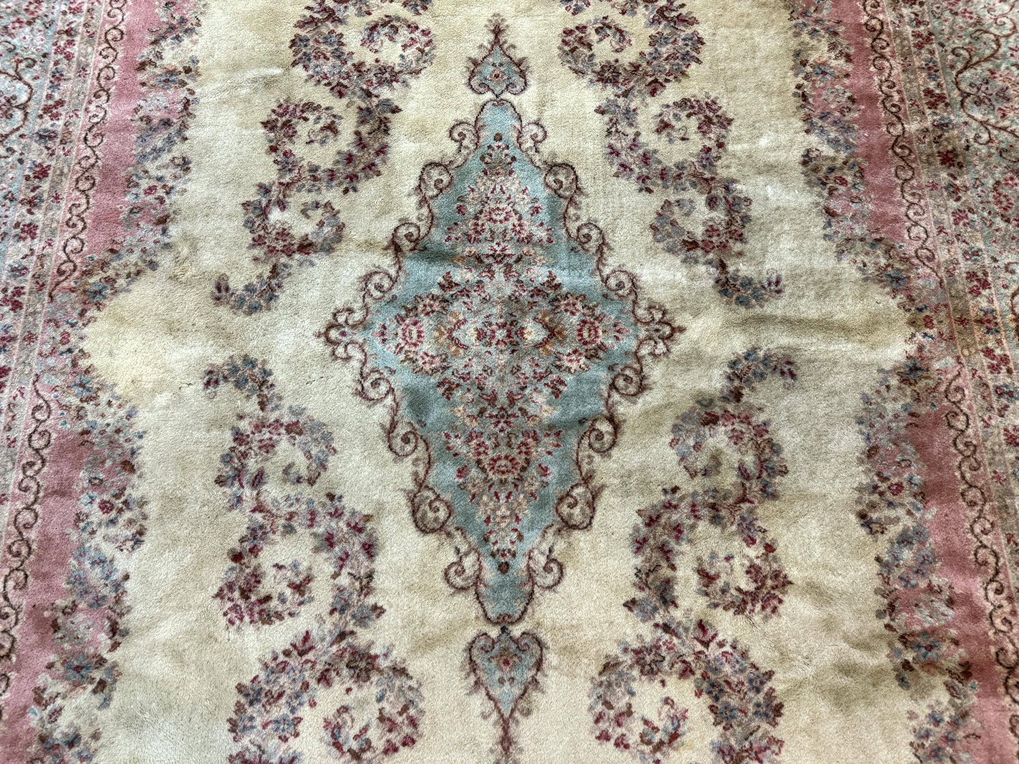 Karastan Rug 8.8 x 12, Pastel Ivory Kirman Rug #784, Wool Karastan Carpet, Original 700 Series, Vintage Karastan Area Rug, Discontinued by Jewel Rugs