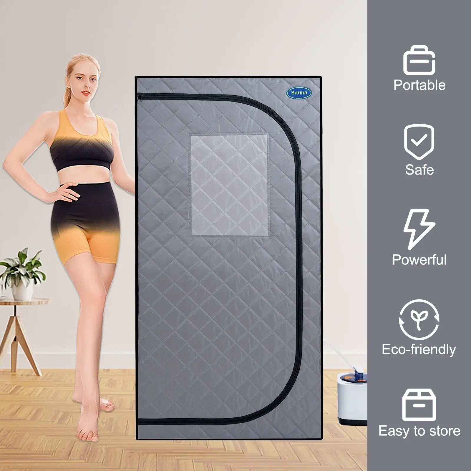 Portable Grey Mini Plus style Steam Sauna tent–Personal Home Spa, with Steam Generator, Remote Control, Foldable Chair, PVC pipes. Easy to Install,fast heating, with FCC & UL Certification by HouseOfZazla