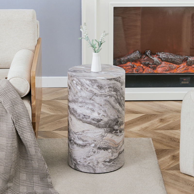 Gray Marble Textured Cylindrical Coffee Table with Stone Look - Gray, photo 4 of 4