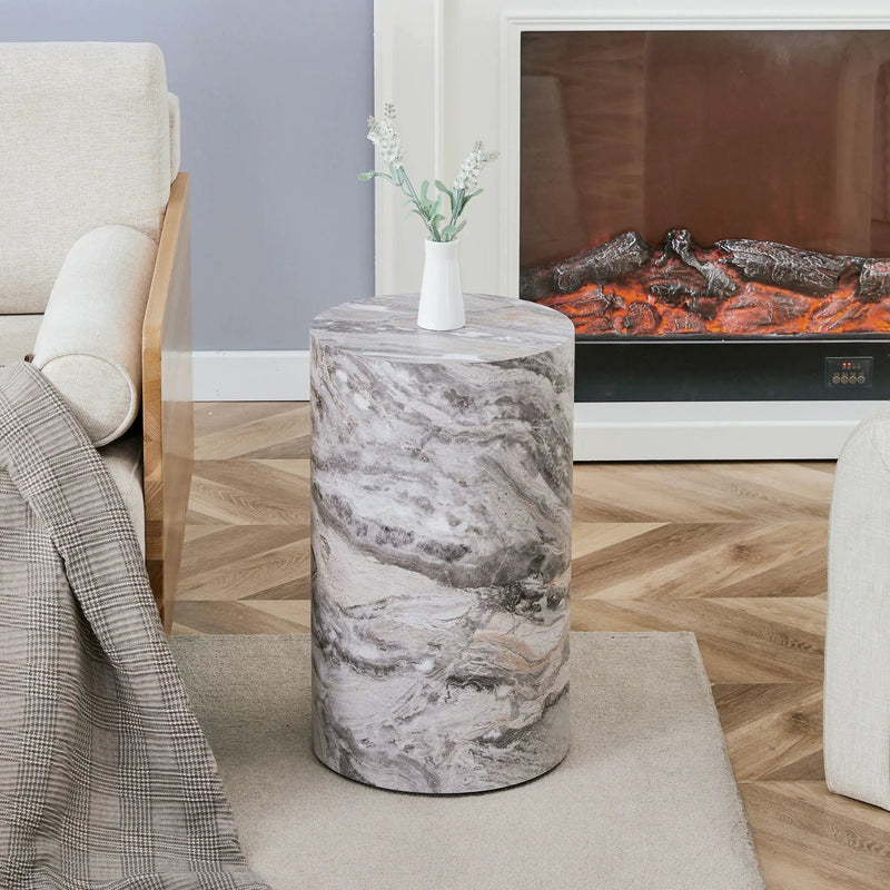 Simple Marble Textured Cylindrical Coffee Table Material - Gray by Unique Piece Furniture