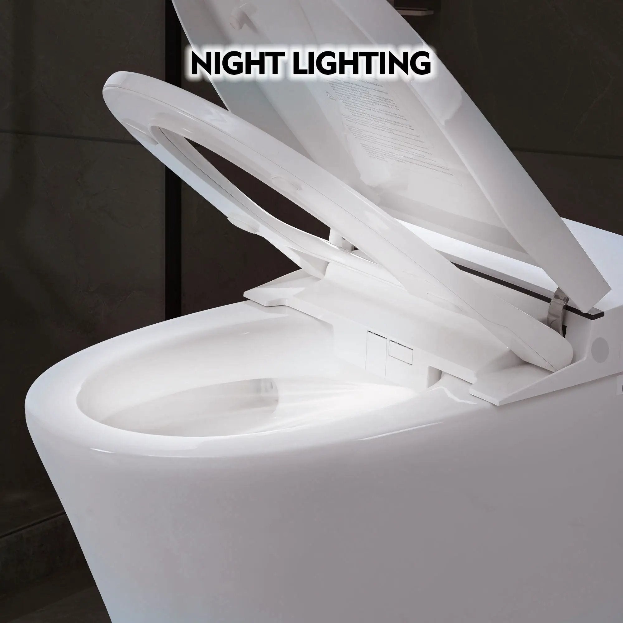 Heated Seat Smart Toilet Without Bidet, Upmarket Compact Dual Flush Toilet 1 / 1.28 Gpf, Tank Less Toilet With Adjustable Temp Heated Seat, Foot Sensor Flush - White Night Light, Knob Control, Power Out by HouseOfZazla