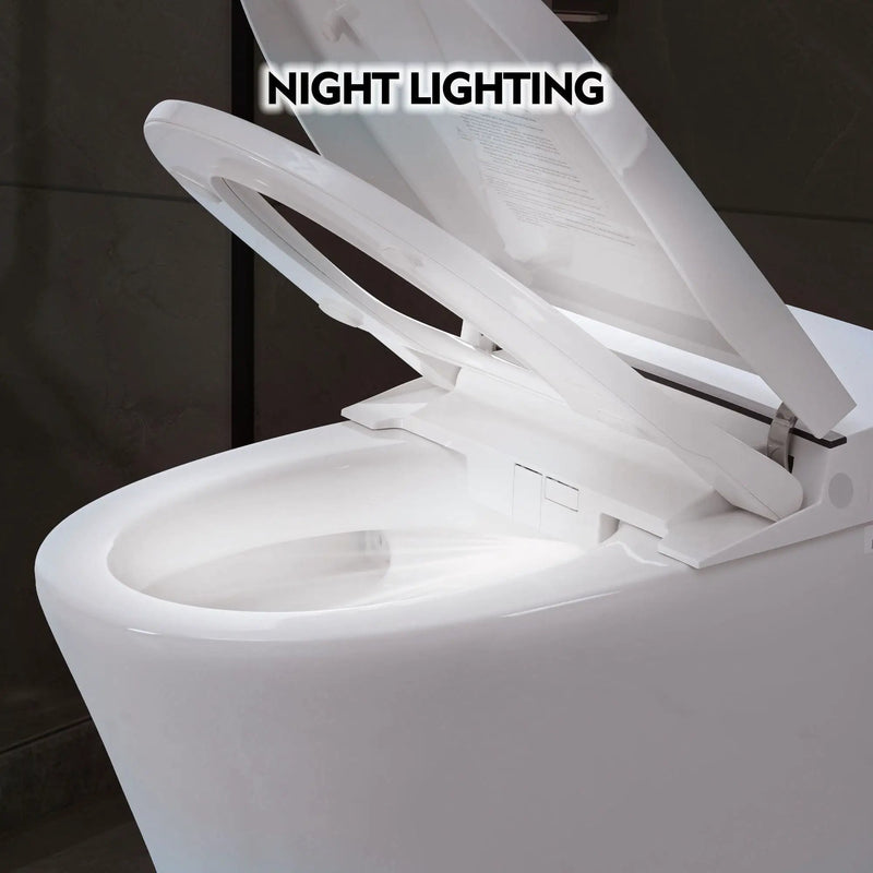 Heated Seat Smart Toilet Without Bidet, Upmarket Compact Dual Flush Toilet 1 / 1.28 Gpf, Tank Less Toilet With Adjustable Temp Heated Seat, Foot Sensor Flush - White Night Light, Knob Control, Power Out by HouseOfZazla
